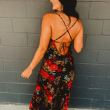 Black Satin Dress - Floral - Lace and Grace Boutique