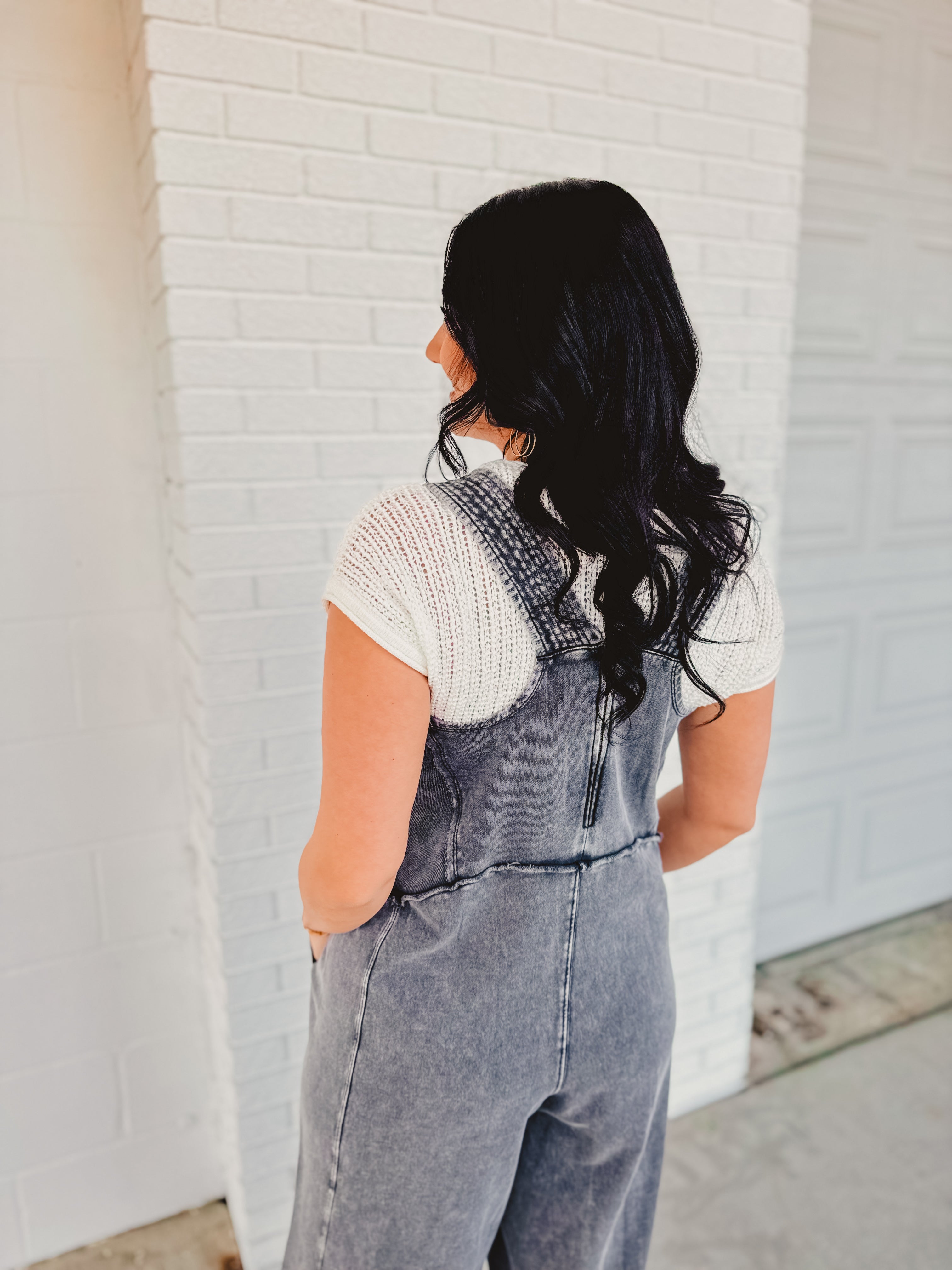 Washed Soft Terry Knit Jumpsuit - Moon River - Lace and Grace Boutique