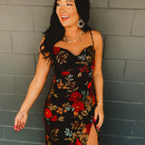 Black Satin Dress - Floral - Lace and Grace Boutique