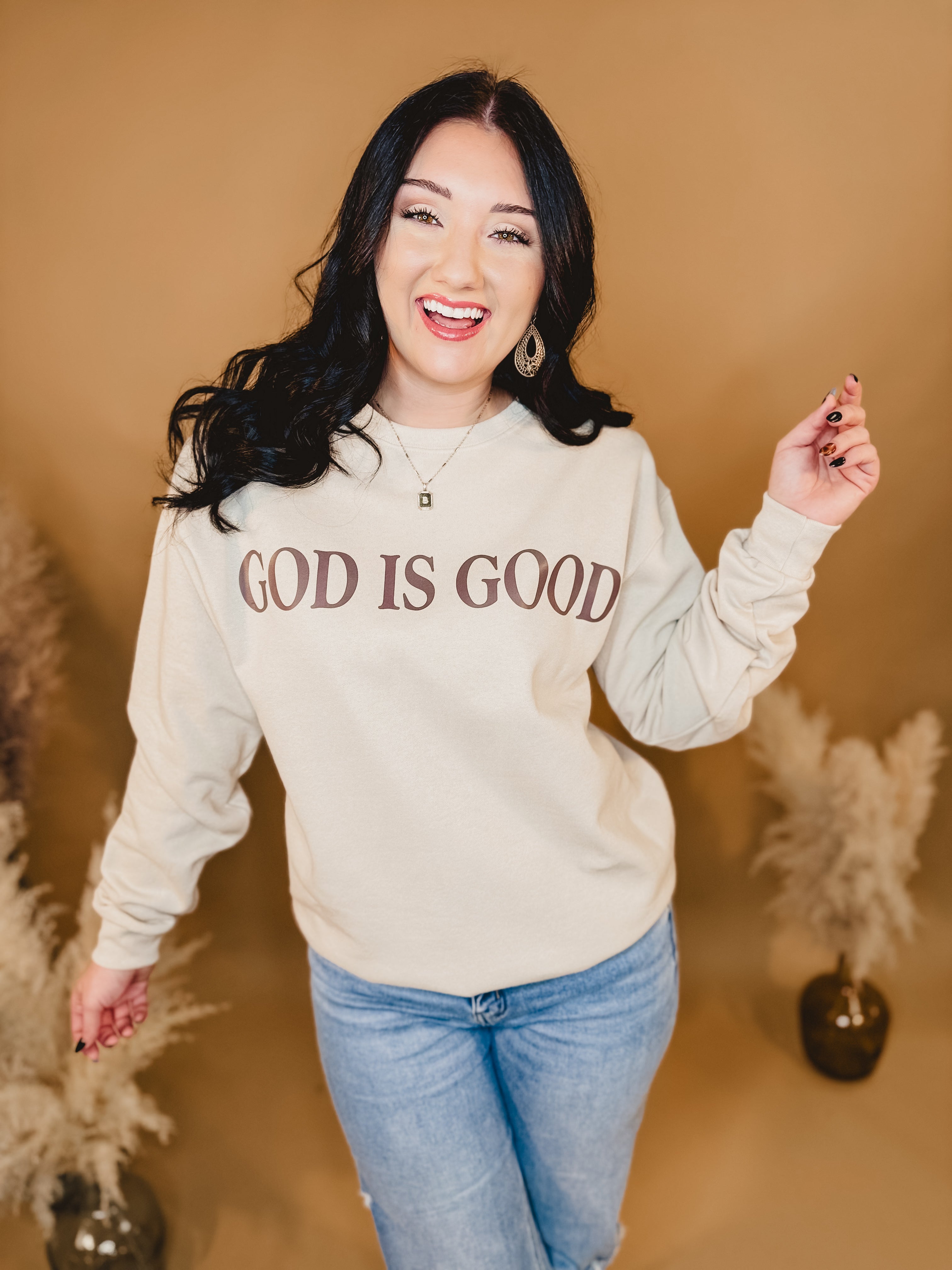 God Is Good Sweatshirt - Sandstone - Lace and Grace Boutique