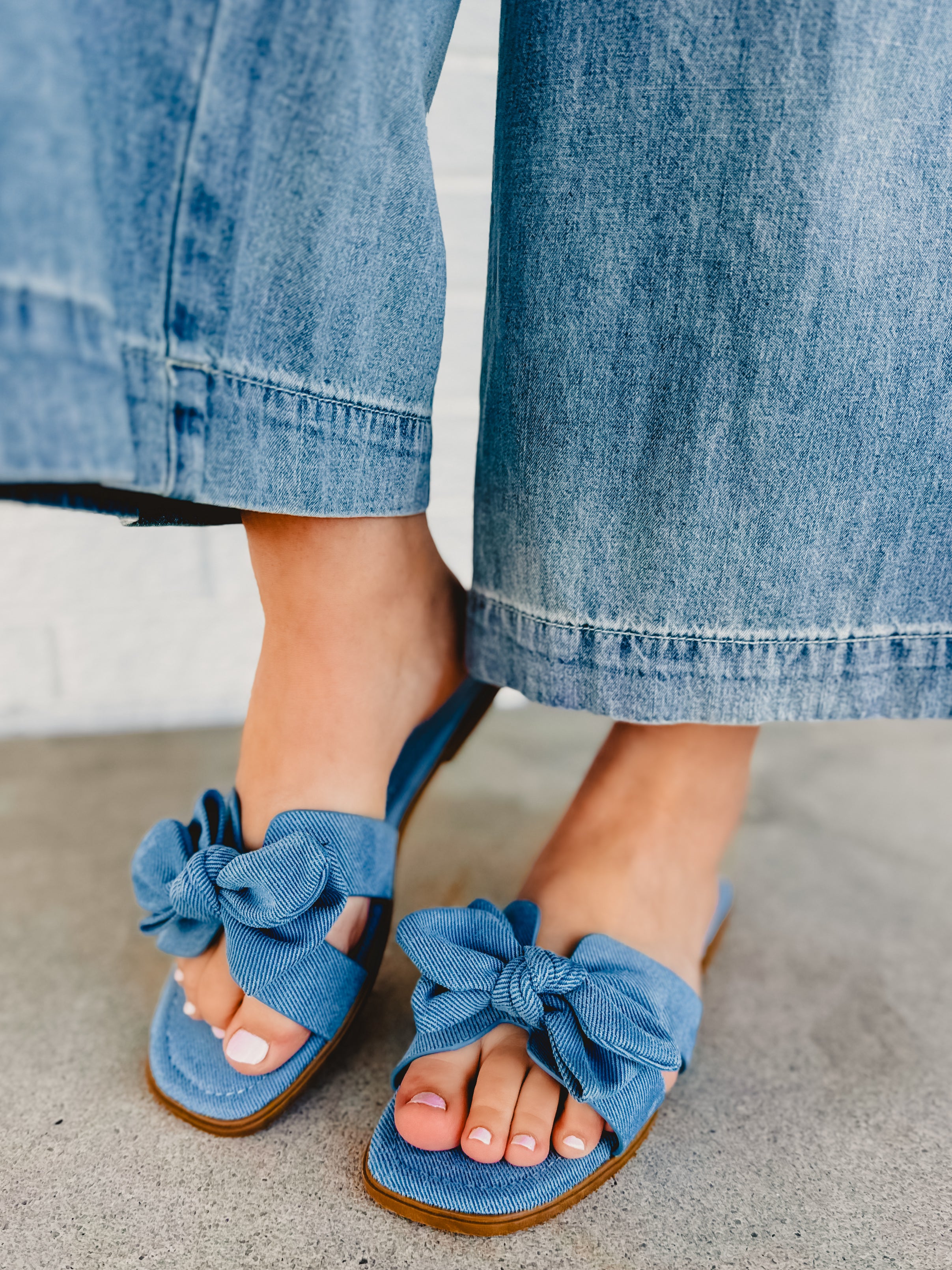 Bow Slip on Sandal - Denim - Lace and Grace Boutique