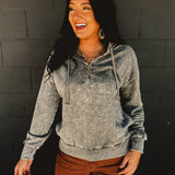 Washed Hooded Button Detail Top - Stone
