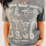 Simply Southern Hello, Howdy, Aloha Tee - Washed Charcoal - Lace and Grace Boutique