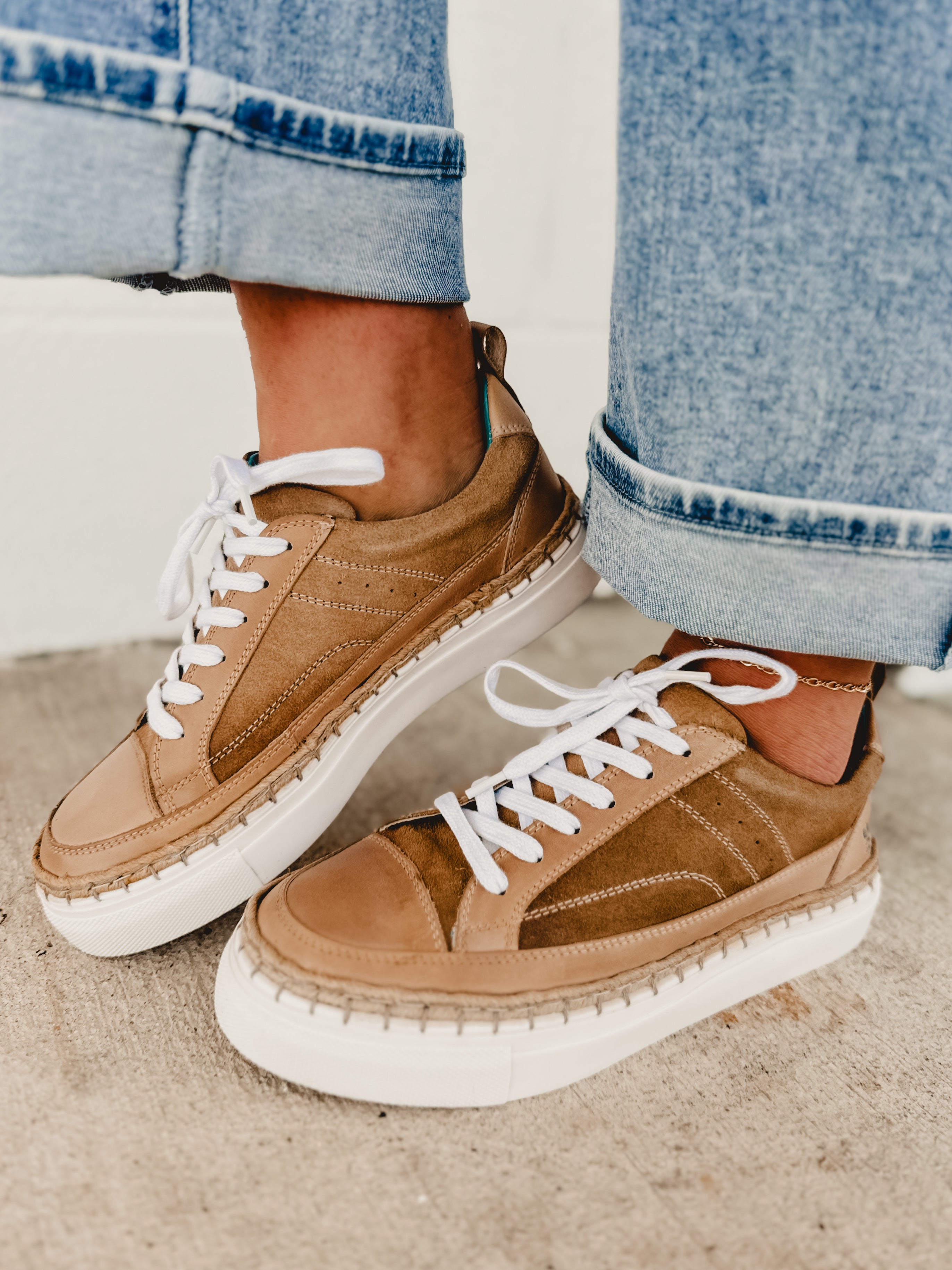 Roan by Bedstu Void Leather-Suede Whipstitch Lace Up Sneakers - Oats Tan MHD TML - Lace and Grace Boutique