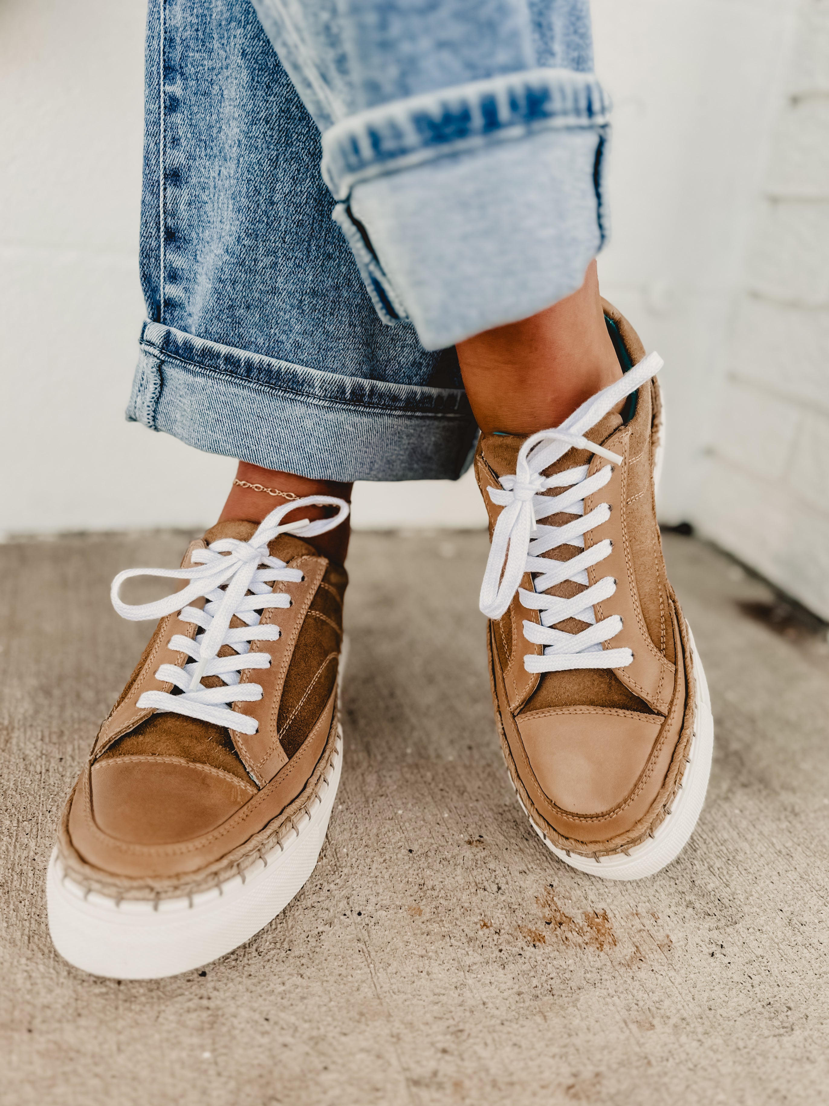Roan by Bedstu Void Leather-Suede Whipstitch Lace Up Sneakers - Oats Tan MHD TML - Lace and Grace Boutique