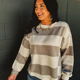 Washed Striped Long Sleeve Top - Cream/Grey