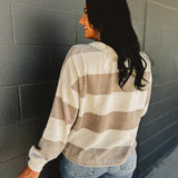 Washed Striped Long Sleeve Top - Cream/Grey