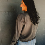 Ribbed V-Neck Long Sleeve Top - Charcoal
