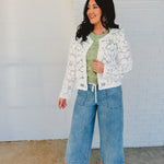 Long Sleeve Button Up Crochet Cardigan - Off White - Lace and Grace Boutique