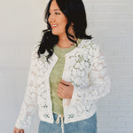 Long Sleeve Button Up Crochet Cardigan - Off White - Lace and Grace Boutique
