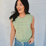 Floral Jacquard Sweater Knit Top - Sage - Lace and Grace Boutique