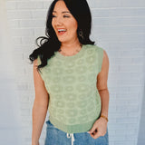 Floral Jacquard Sweater Knit Top - Sage - Lace and Grace Boutique