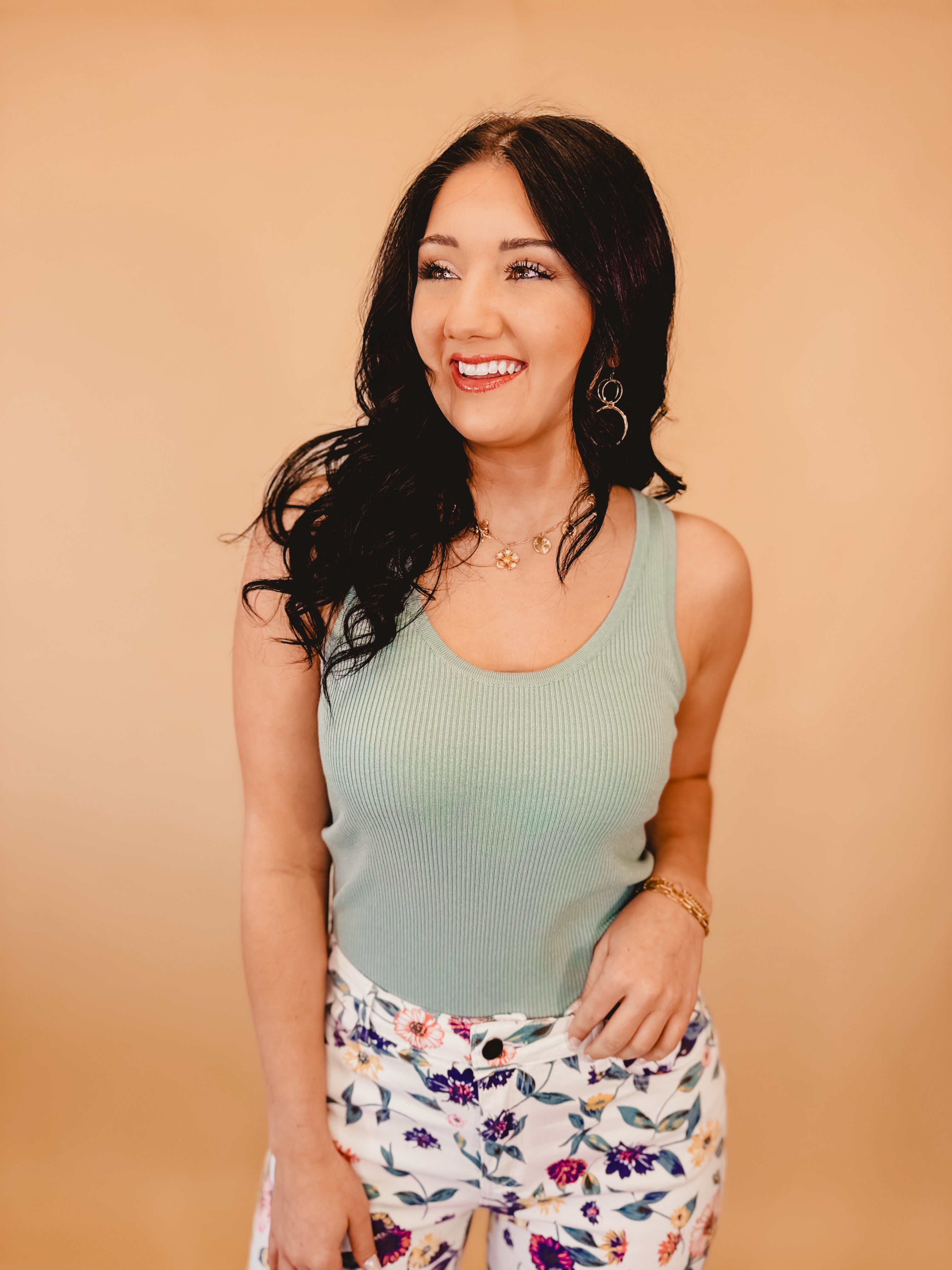 Ribbed Scoop Neck Knit Tank - Seafoam - Lace and Grace Boutique