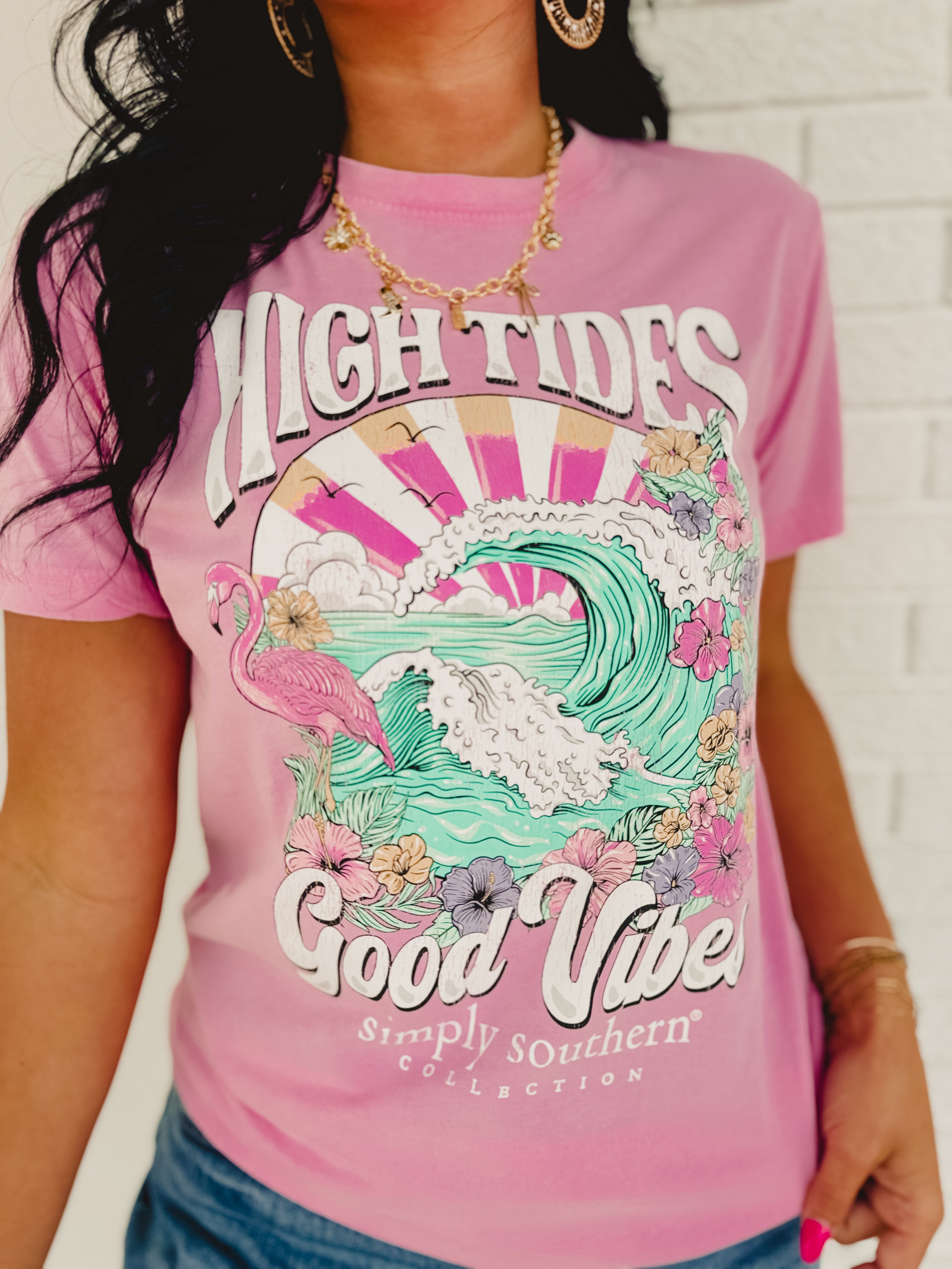 Simply Southern High Tides Graphic Tee - Pink - Lace and Grace Boutique
