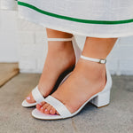 Weekend Open Toe Low Block Heel - White - Lace and Grace Boutique