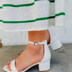 Weekend Open Toe Low Block Heel - White - Lace and Grace Boutique