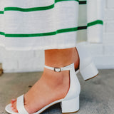 Weekend Open Toe Low Block Heel - White - Lace and Grace Boutique