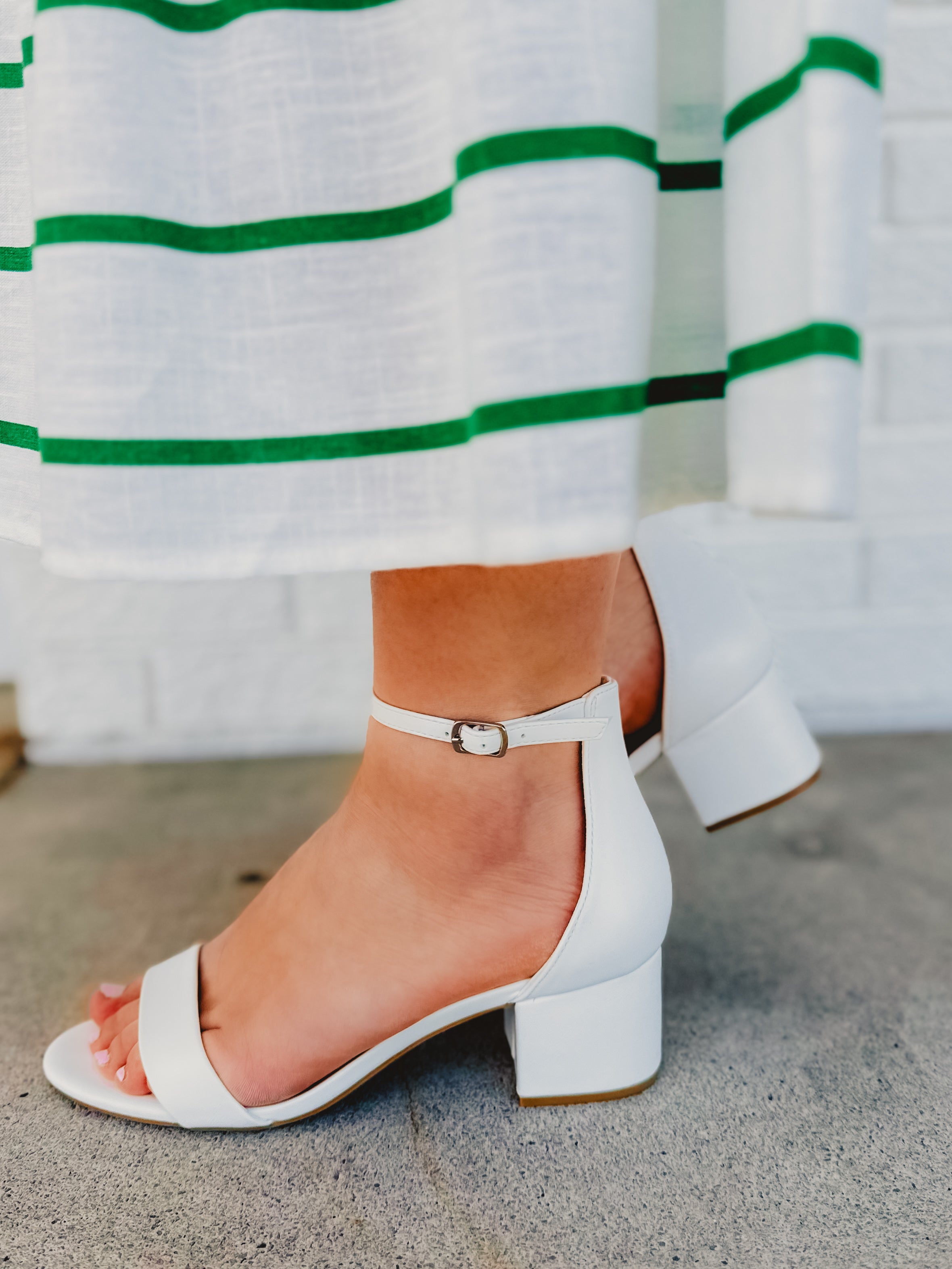 Weekend Open Toe Low Block Heel - White - Lace and Grace Boutique