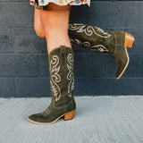 Artisan Embroidered Western Tall Boots - Olive