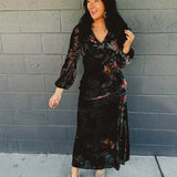Burnout Velvet Long Sleeve Maxi Dress - Red Rose Gold