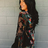 Burnout Velvet Long Sleeve Maxi Dress - Red Rose Gold