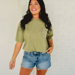 Short Sleeve Mineral Washed Oversized Top - Washed Olive - Lace and Grace Boutique