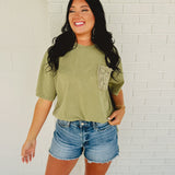 Short Sleeve Mineral Washed Oversized Top - Washed Olive - Lace and Grace Boutique
