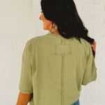 Short Sleeve Mineral Washed Oversized Top - Washed Olive - Lace and Grace Boutique