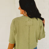 Short Sleeve Mineral Washed Oversized Top - Washed Olive - Lace and Grace Boutique