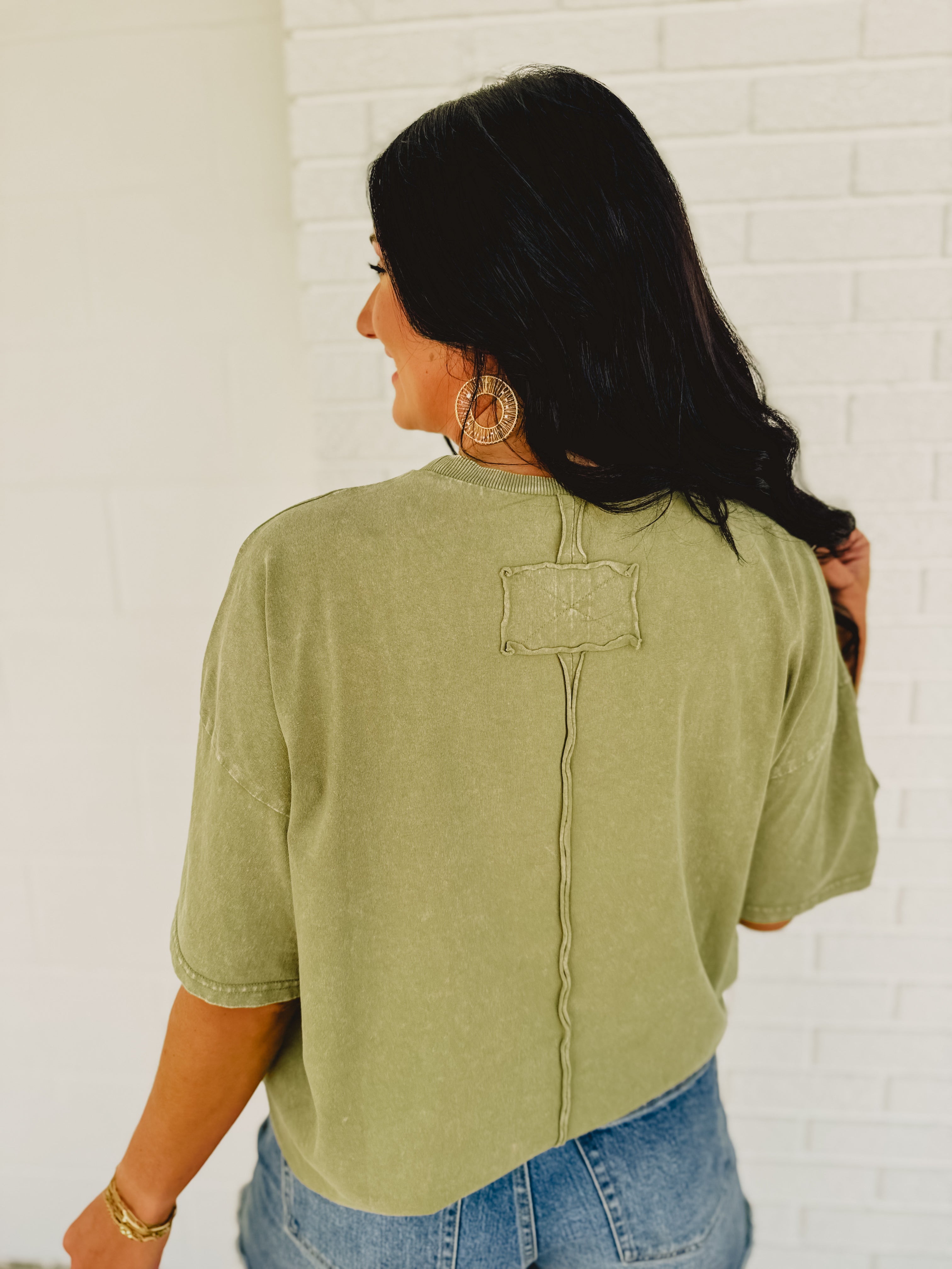 Short Sleeve Mineral Washed Oversized Top - Washed Olive - Lace and Grace Boutique