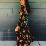 Burnout Velvet Long Sleeve Maxi Dress - Emerald