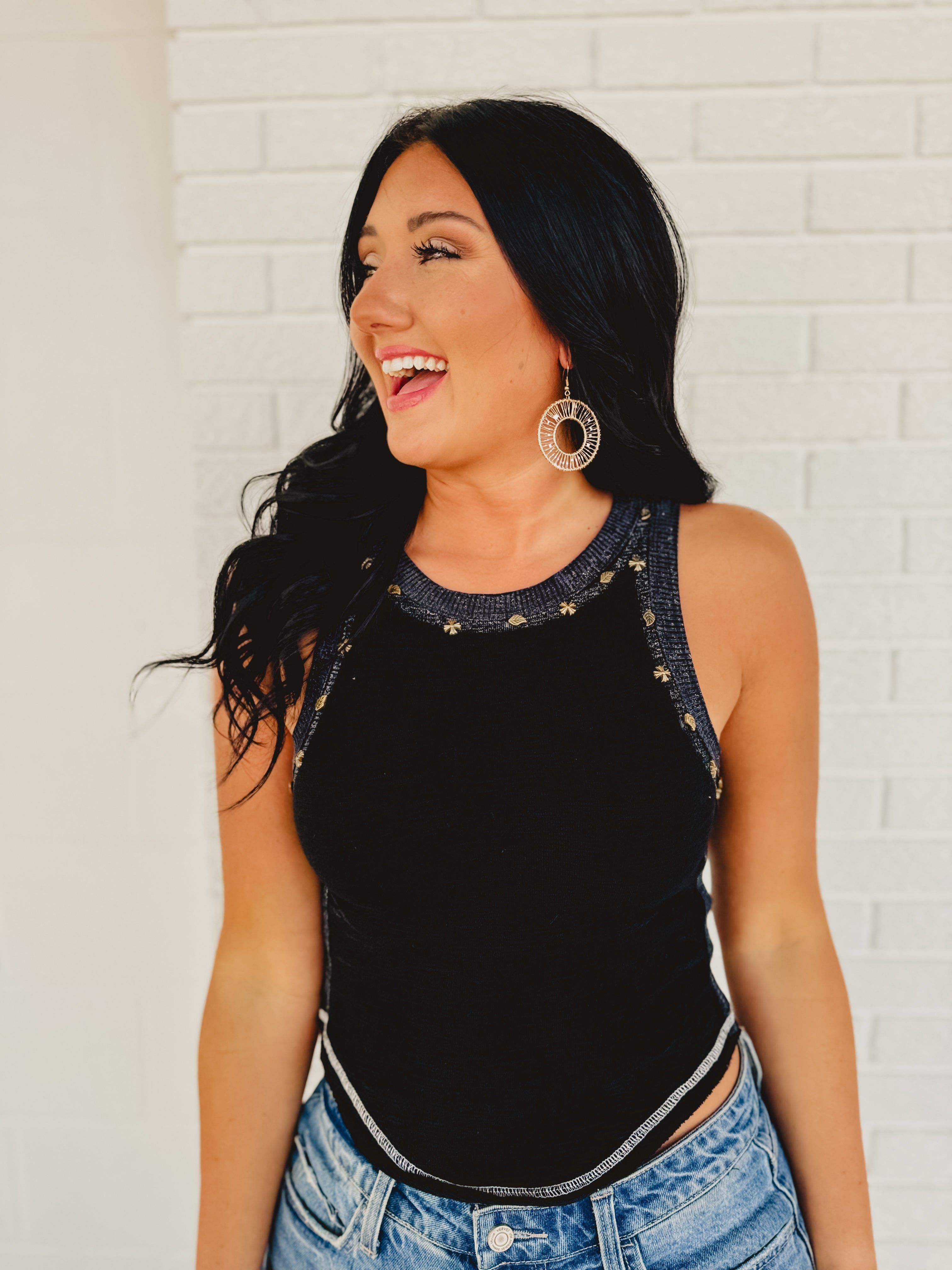 POL Textured Knit Tank - Black - Lace and Grace Boutique