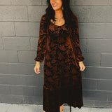 Velvet Embossed Long Sleeve Maxi Dress - Mocha
