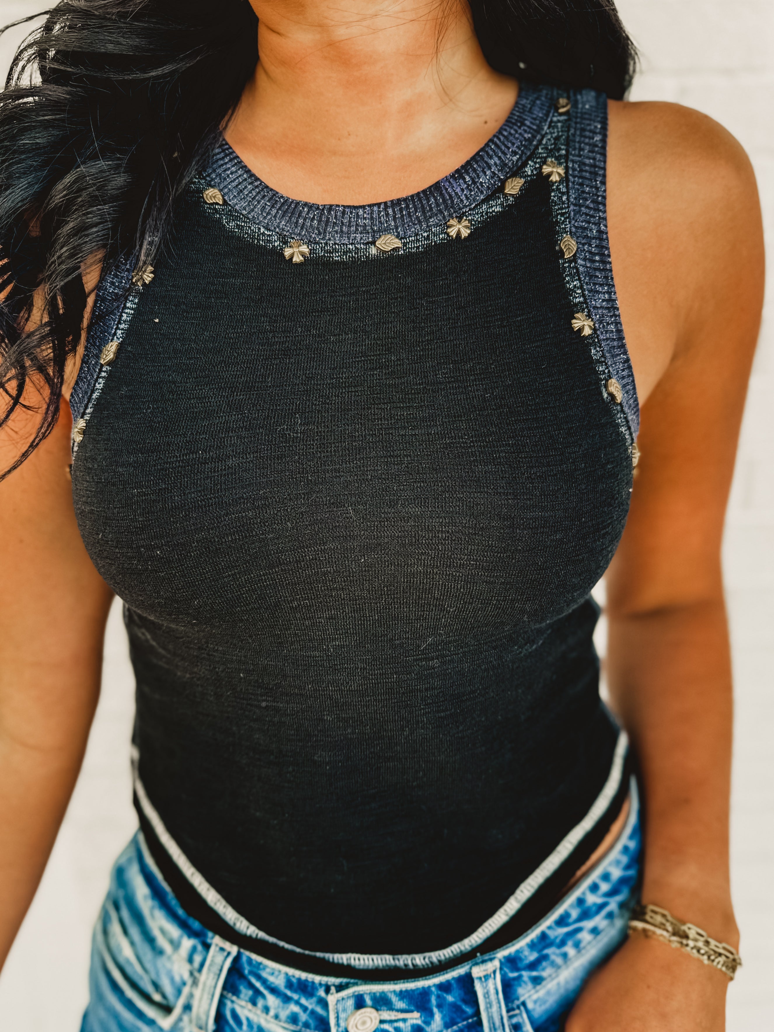 POL Textured Knit Tank - Black - Lace and Grace Boutique