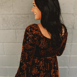Velvet Embossed Long Sleeve Maxi Dress - Mocha