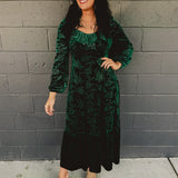 Velvet Embossed Long Sleeve Maxi Dress - Emerald