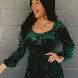 Velvet Embossed Long Sleeve Maxi Dress - Emerald