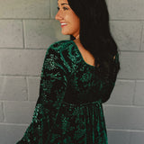 Velvet Embossed Long Sleeve Maxi Dress - Emerald