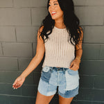 Patchwork Stretch Mid Rise Denim Shorts - Lace and Grace Boutique