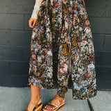 Floral Organza Pleated Midi Skirt - Black