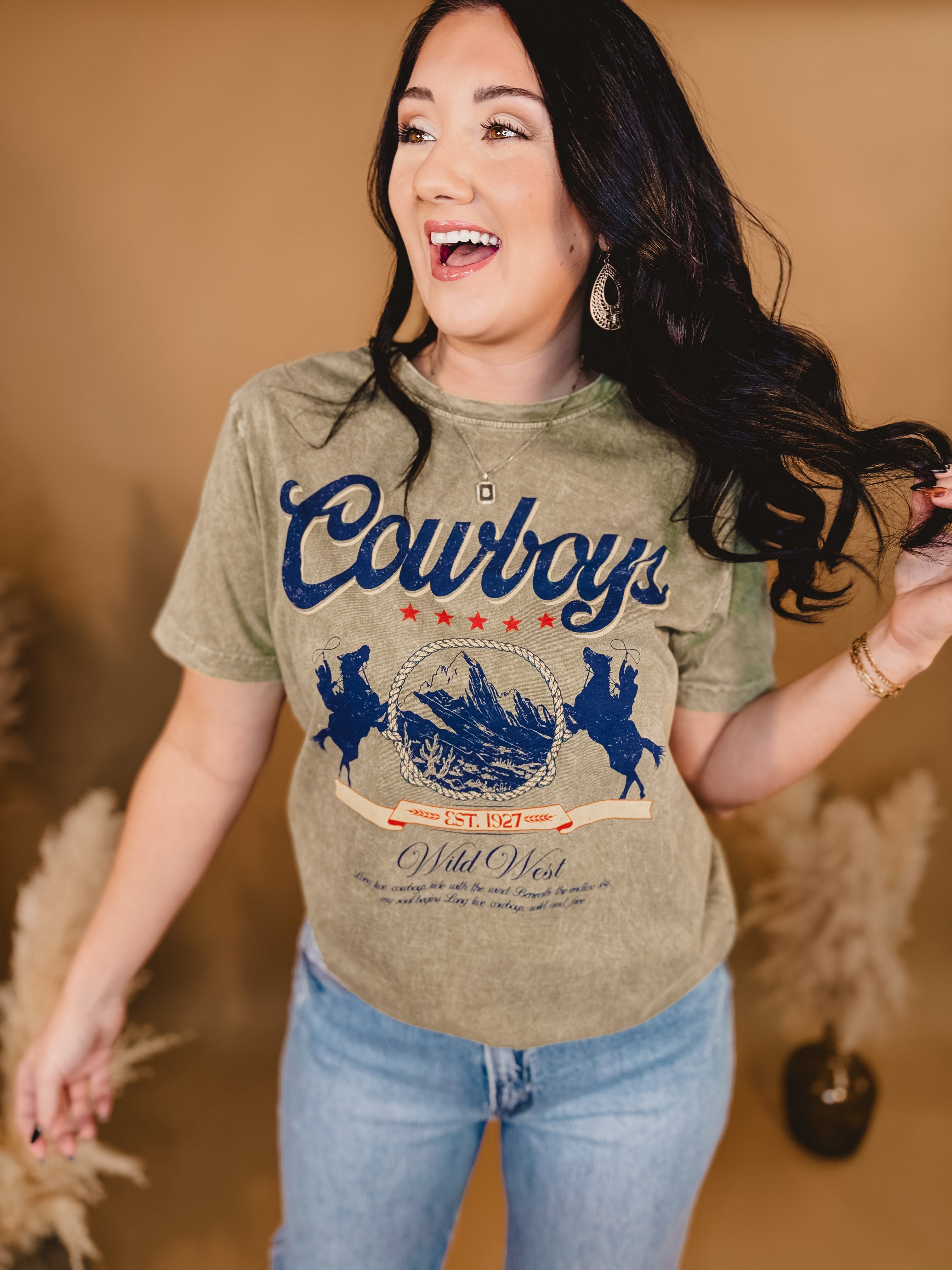 Cowboy Wild West Mineral Graphic Tee - Sage - Lace and Grace Boutique