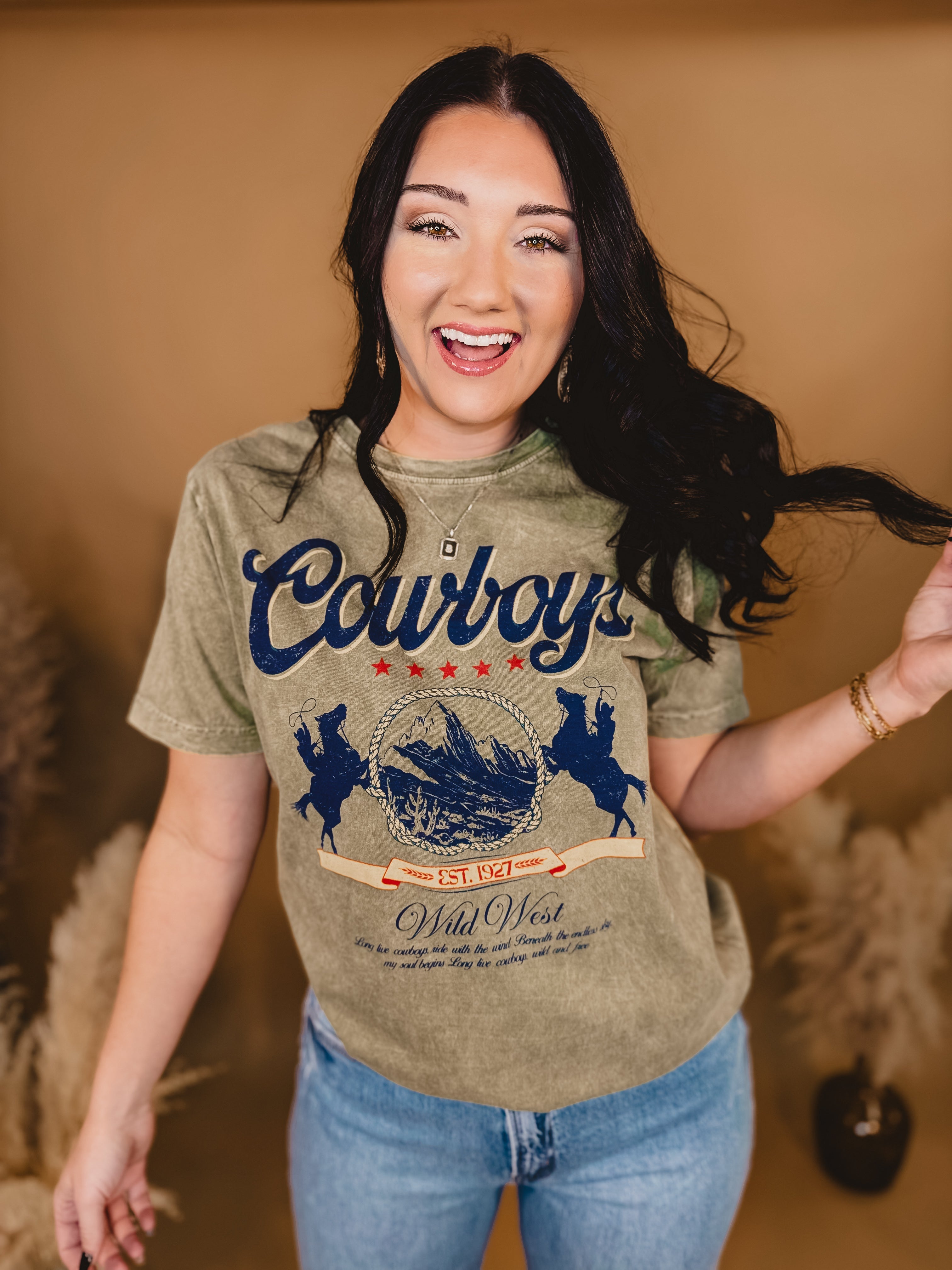 Cowboy Wild West Mineral Graphic Tee - Sage - Lace and Grace Boutique