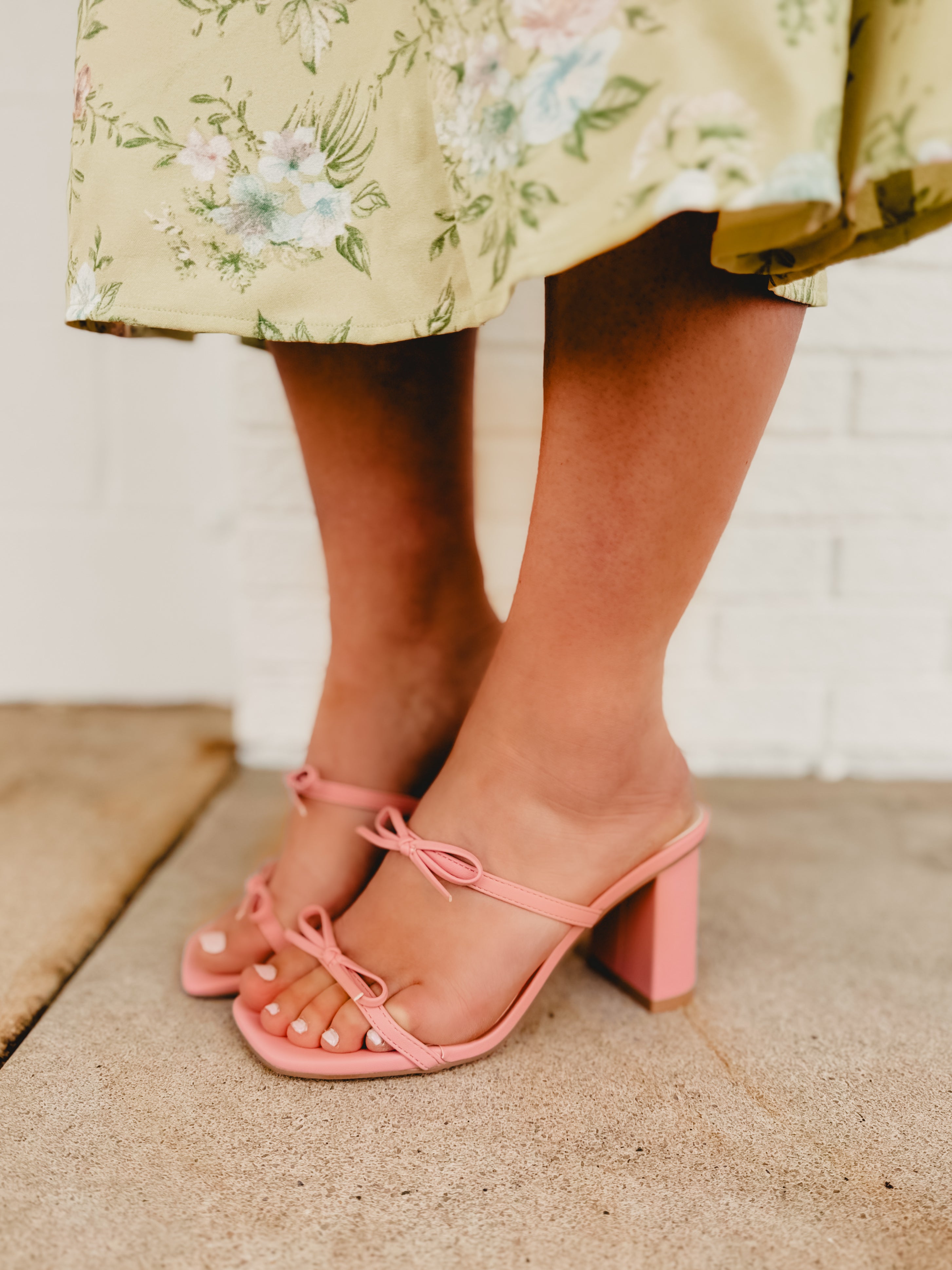 The Wendy Double Strap Bow Heel - Pink - Lace and Grace Boutique