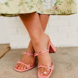 The Wendy Double Strap Bow Heel - Pink - Lace and Grace Boutique