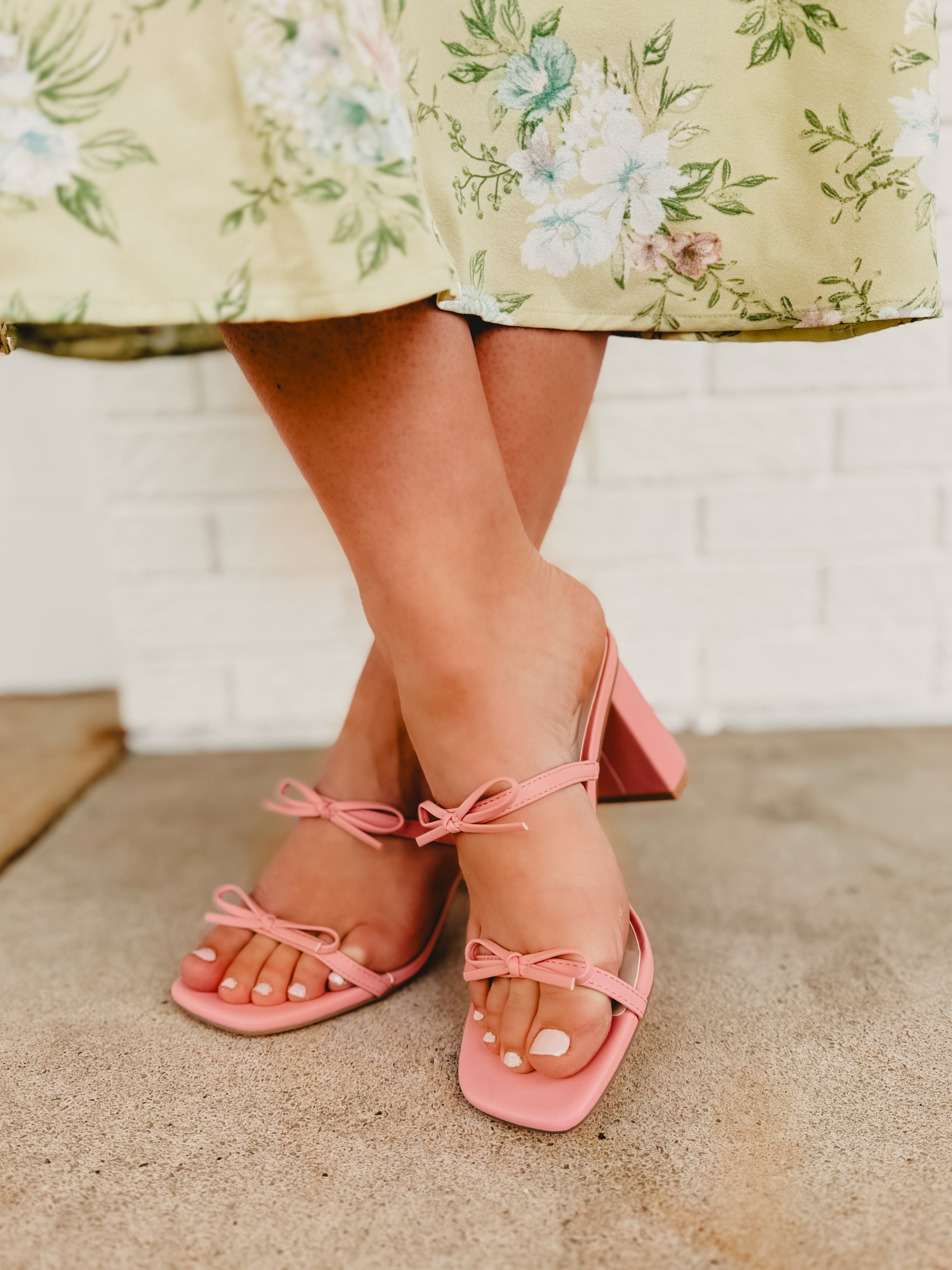 The Wendy Double Strap Bow Heel - Pink - Lace and Grace Boutique