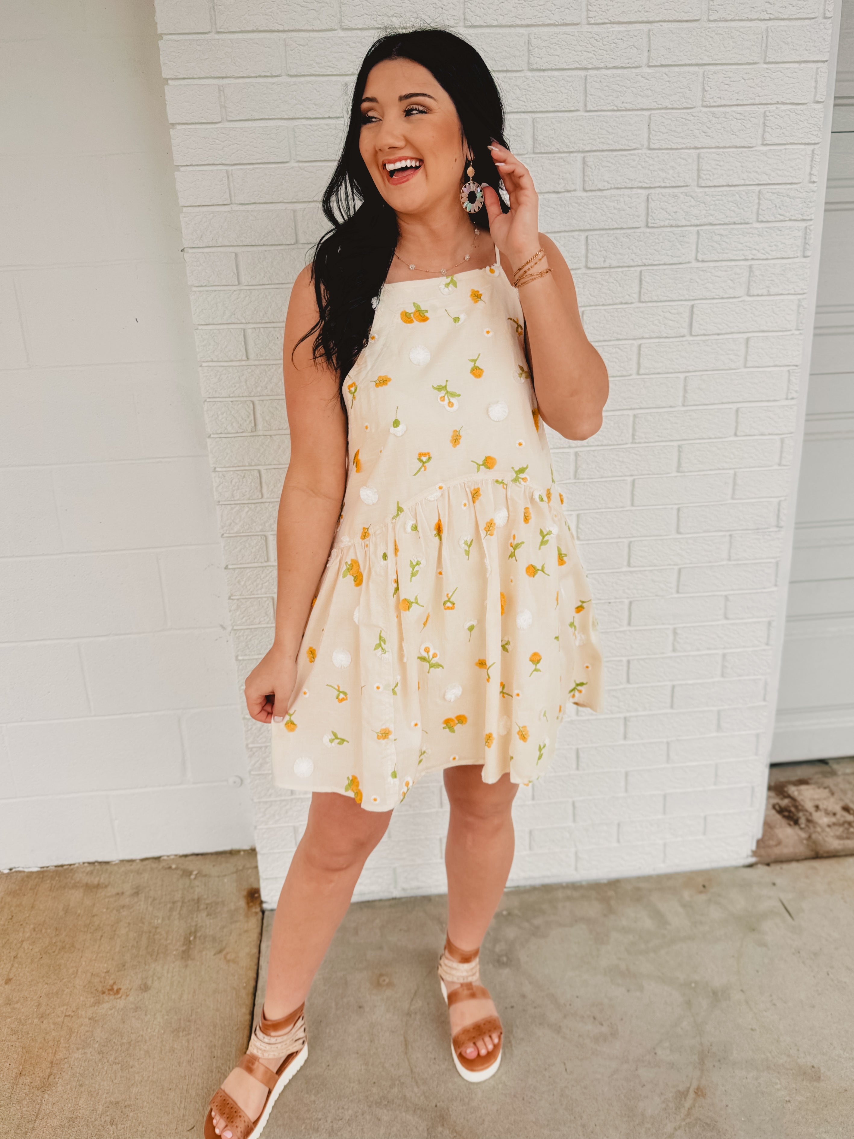Floral Mini Flare Dress- Cream Multi - Lace and Grace Boutique