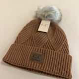 C.C Stripe Knit Pom Beanie - Cocoa - Lace and Grace Boutique