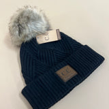 C.C Diagonal Stripe Knit Pattern Pom Beanie - Black - Lace and Grace Boutique