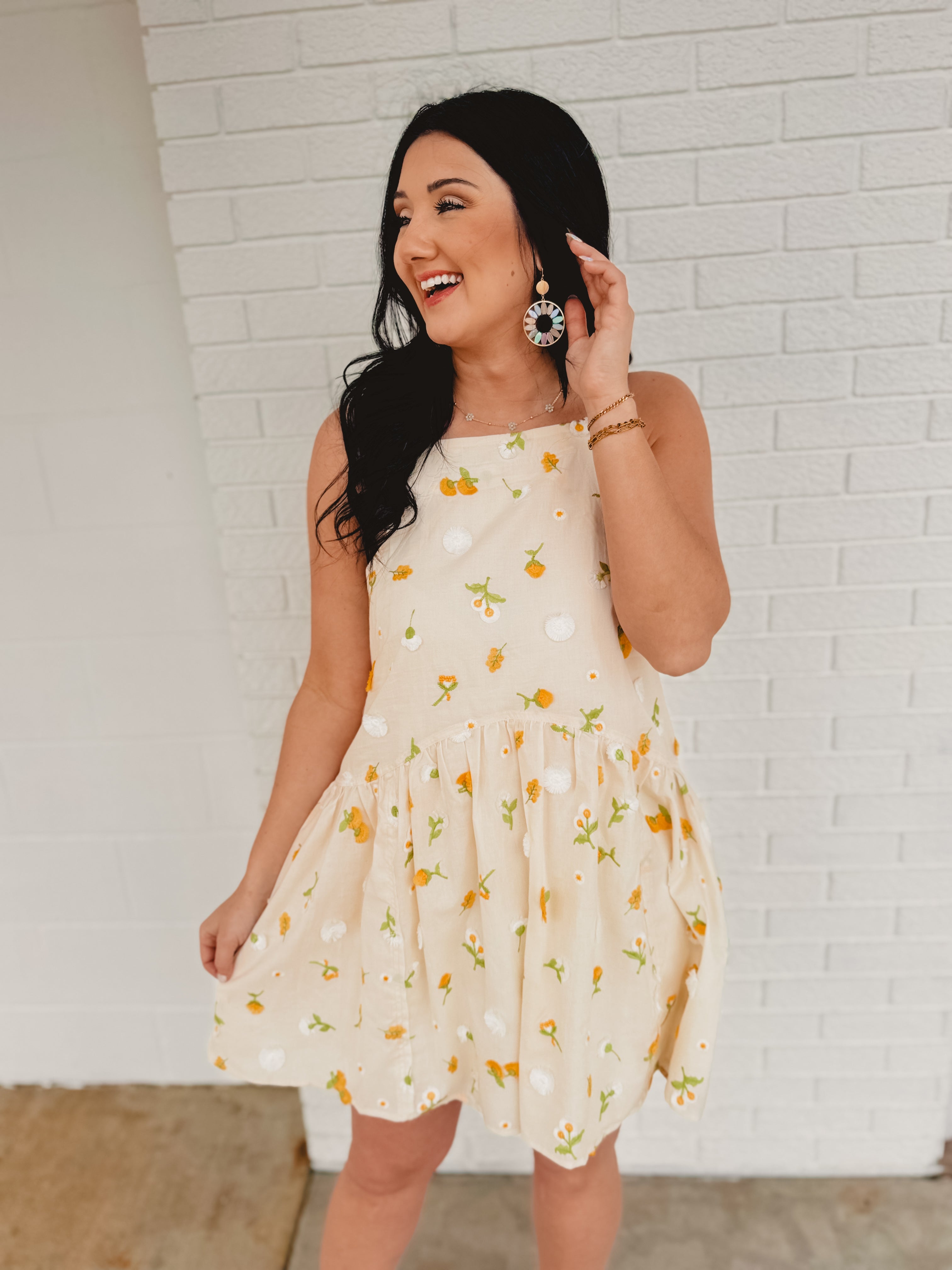 Floral Mini Flare Dress- Cream Multi - Lace and Grace Boutique