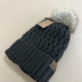 C.C Cable Knit With Pom Beanie - Moss - Lace and Grace Boutique